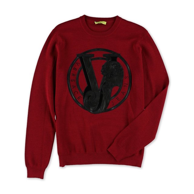 Versace suéter con logo estampado gráfico para hombre, rojo, pequeño Versace Pull-over