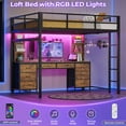 thumbnail image 3 of Afuhokles Full Loft Bed with Desk and Charging Station, Metal Loft Bed with 8 Drawers Storage and LED Lights, 4 Open Storage Shelves, Brown, 3 of 9
