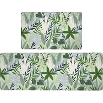 Green Leaf Kitchen Rug Set of 2 Tropical Plant Leaf Anti-Fatigue Non-Slip Kitchen Rugs Sage Green Comfort Standing Mat Waterproof PVC 2/5 Inch Thick Carpet for Kitchen Sink (17.3" x28" 17.3" x 47")