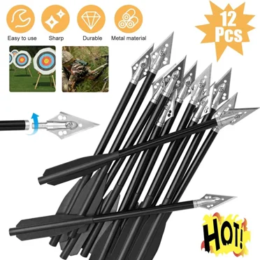 TASHHAR 12 Pcs Archery Target Arrows Broadhead Hunting Pistol Crossbow Bolts 6.5"
