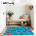 thumbnail image 3 of ODIKA 8x10 Machine Washable Non-Slip Area Rug, Botanical Cascade with Vibrant Fern and Blossom High Traffic Rug with Pad, Blue, 545277, 3 of 8