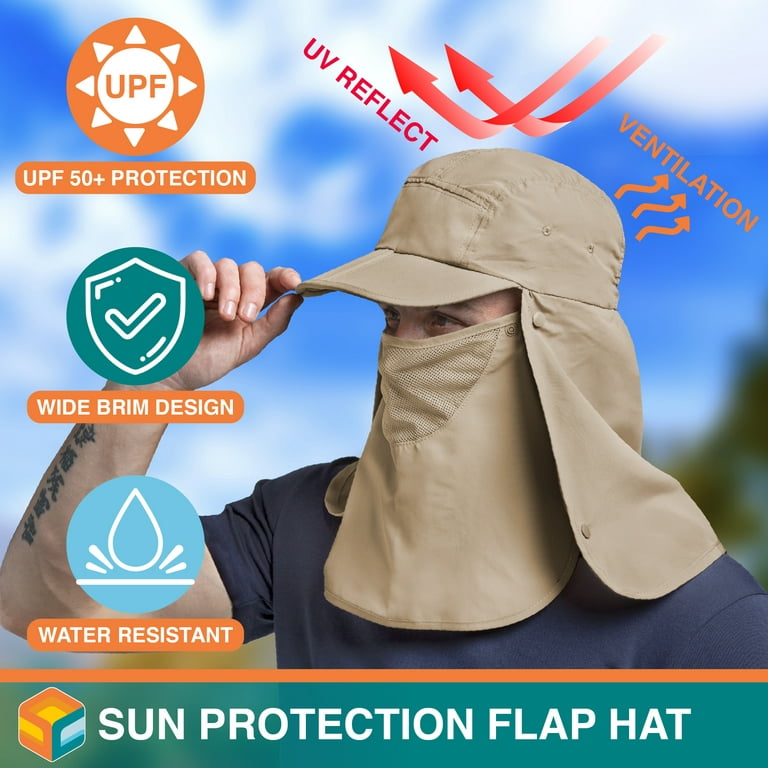 Sun Fishing Hat Wide Brim UPF 50+ UV Protection Bucket Caps With Face Neck  Flap