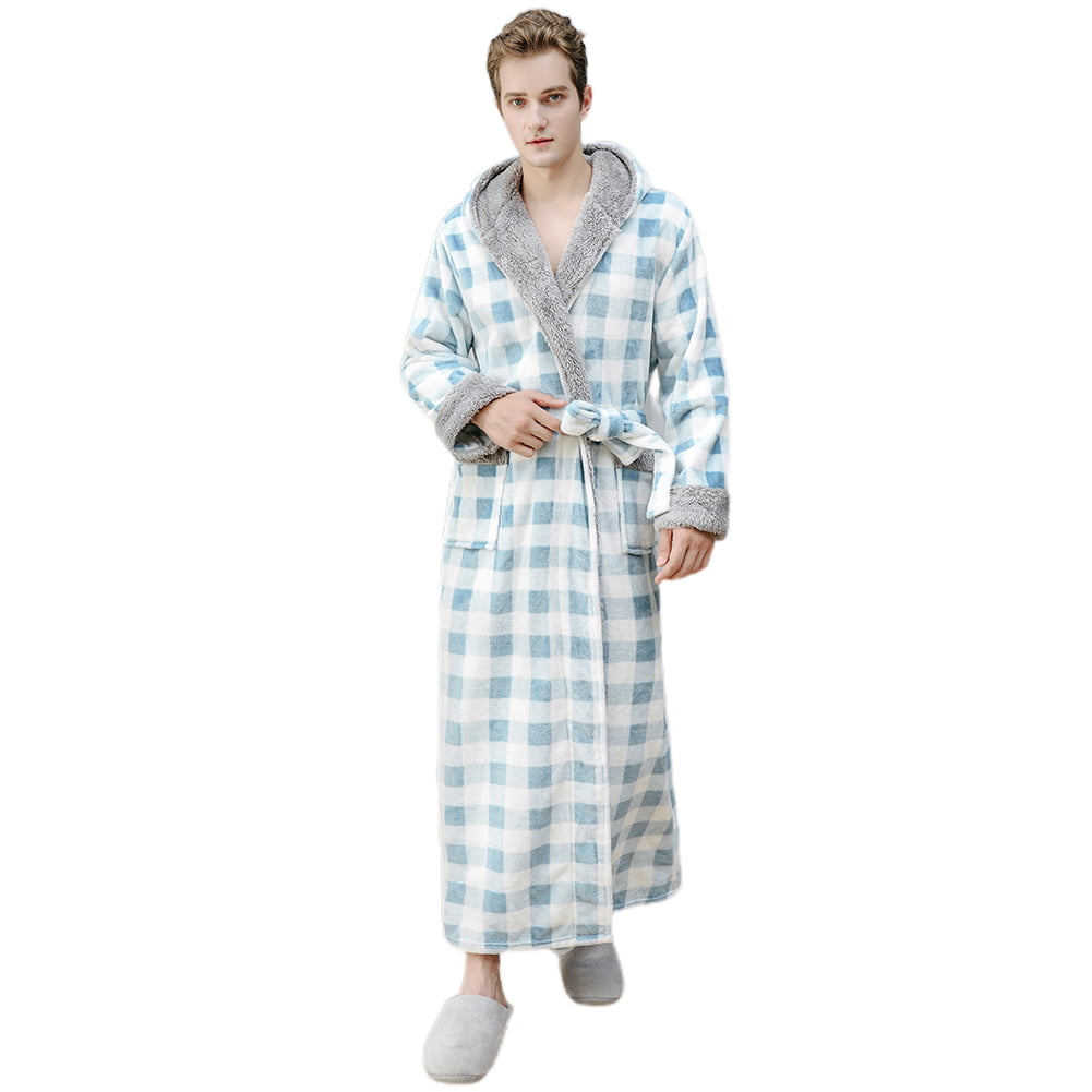 Winter Men's Thick Flannel Warm Sleepwear Long Nightgowns Pajamas Bathing Robes