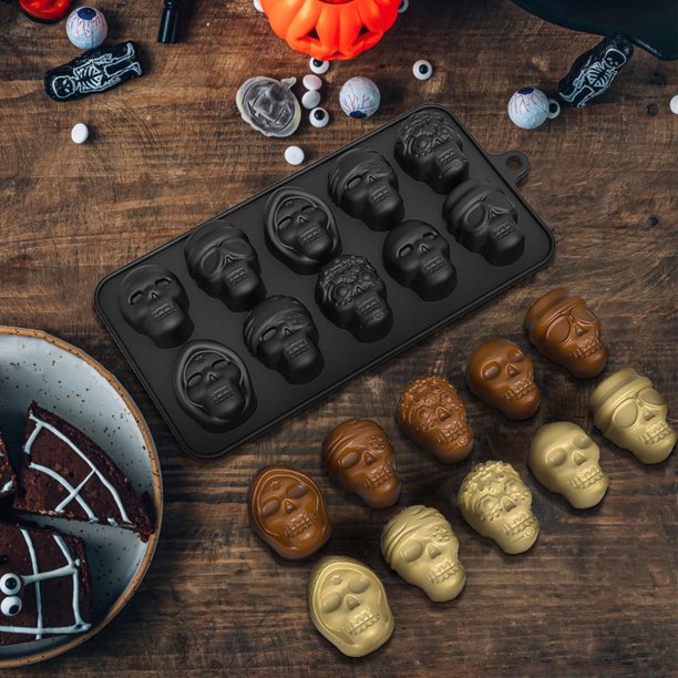 Fiudx Ofertas del día Molde de Halloween con forma de esqueleto cerebral, 10 moldes para velas con forma de calavera y forma de cerebro