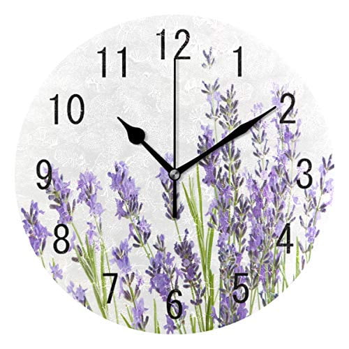 Bathroom Wall Clocks Bunch of Lavender Flowers 9.5 Inch Decorative Wall Clock Non-Ticking Silent Kitchen Clock