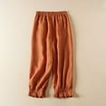 thumbnail image 5 of gbyLJF Vintage Linen Pants Womens Elastic Waist Casual Pants Cute Lace Ruffle Trim Cropped Trousers with Pockets Orange M, 5 of 6