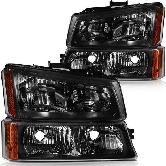 SCITOO Headlight Assembly Fit For Chevrolet Avalanche 1500 2500 03-06 For Chevrolet Silverado 1500 HD 03 05-06 For Chevrolet Silverado 2500 HD 03-06 Headlamp in Black Housing Clear Lens