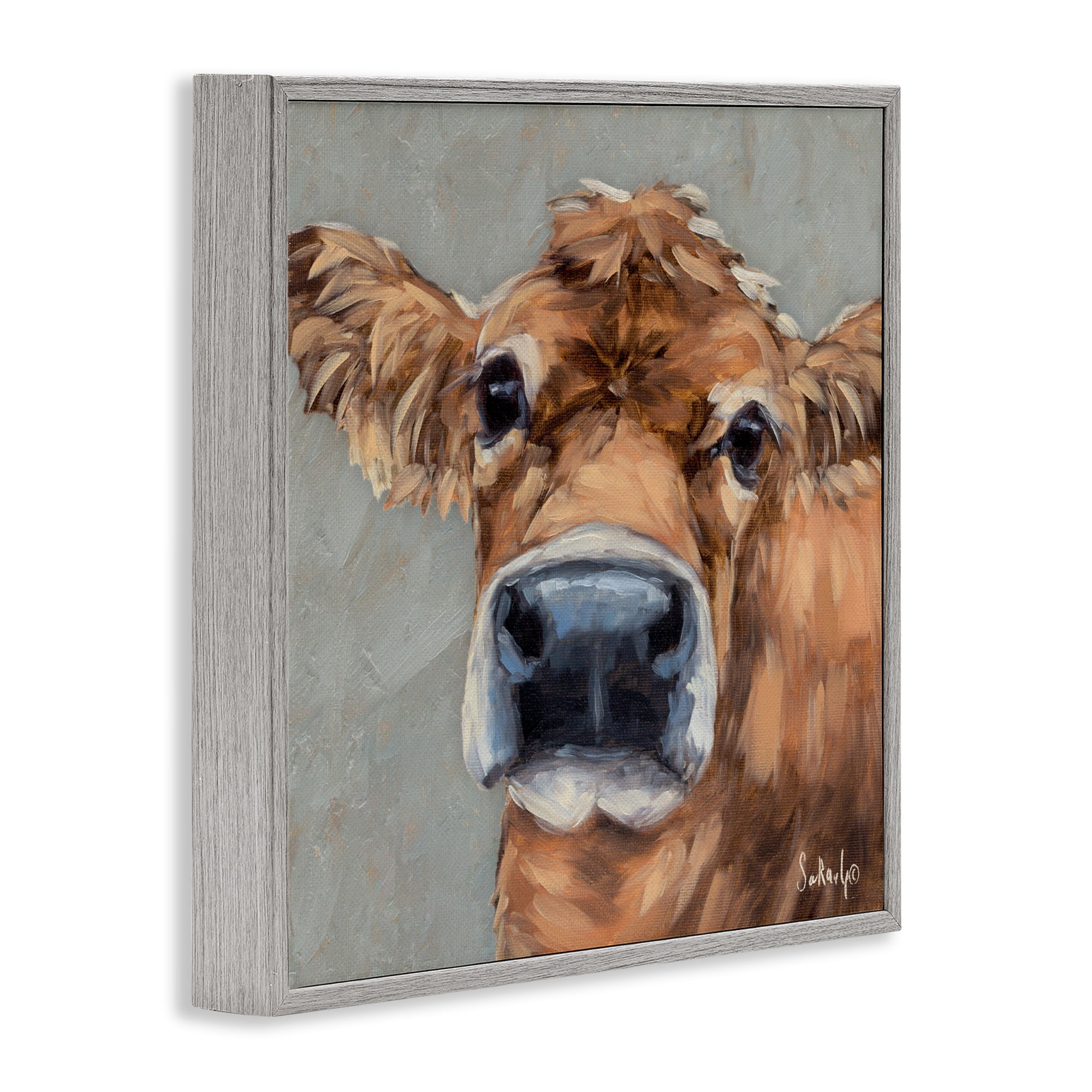 Stupell Industries Freckles The Cow Portrait Gray Framed Giclee Art, design by Sara G. Designs