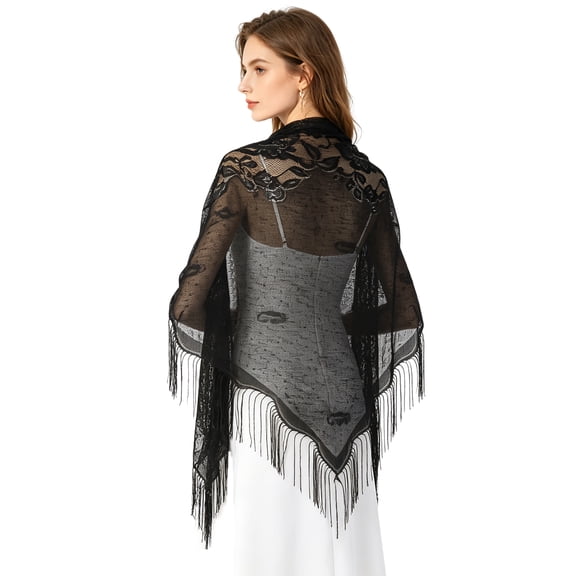 Wowstyle Triangle Lace Floral Shawls and Wraps for Women Evening Formal Dresses Wedding Bridal Shawl Scarf