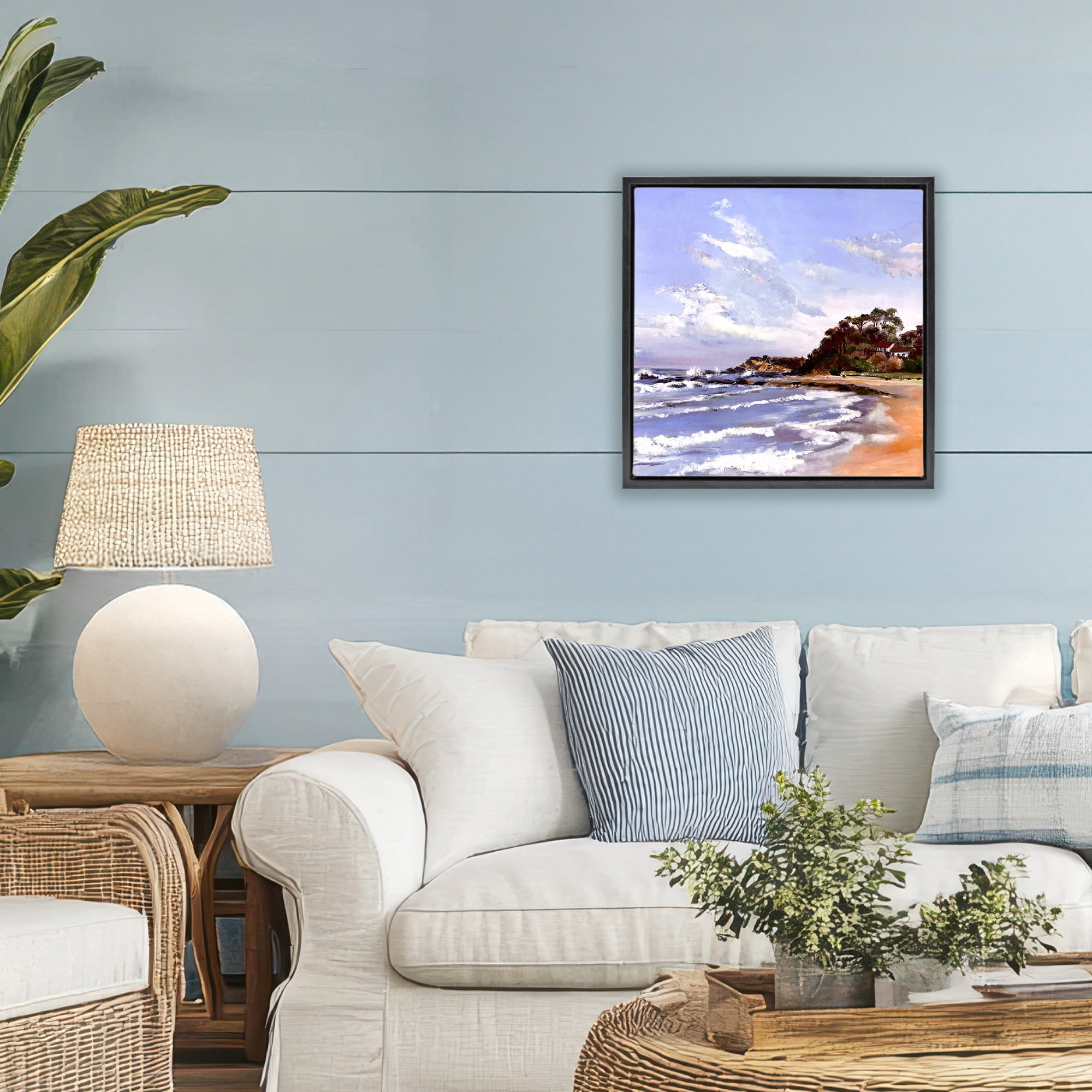 Malua Bay Seascape Black Framed Floater Canvas Wall Art, design by Patricia Reynolds