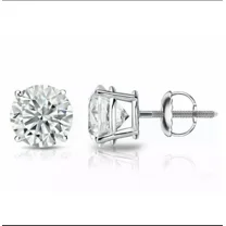 "4 Ct Round Cut Moissanite Stud Earrings | 14K White Gold | 8MM Screw Back | FL/D"