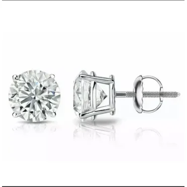 "4 Ct Round Cut Moissanite Stud Earrings | 14K White Gold | 8MM Screw Back | FL/D"