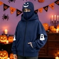 thumbnail image 6 of felwors Women's Long Sleeve Halloween Zip-Up Hoodie with Face Mask Oversized Graphic Sweatshirt for Fall Festive Navy for Size XXXL, 6 of 6