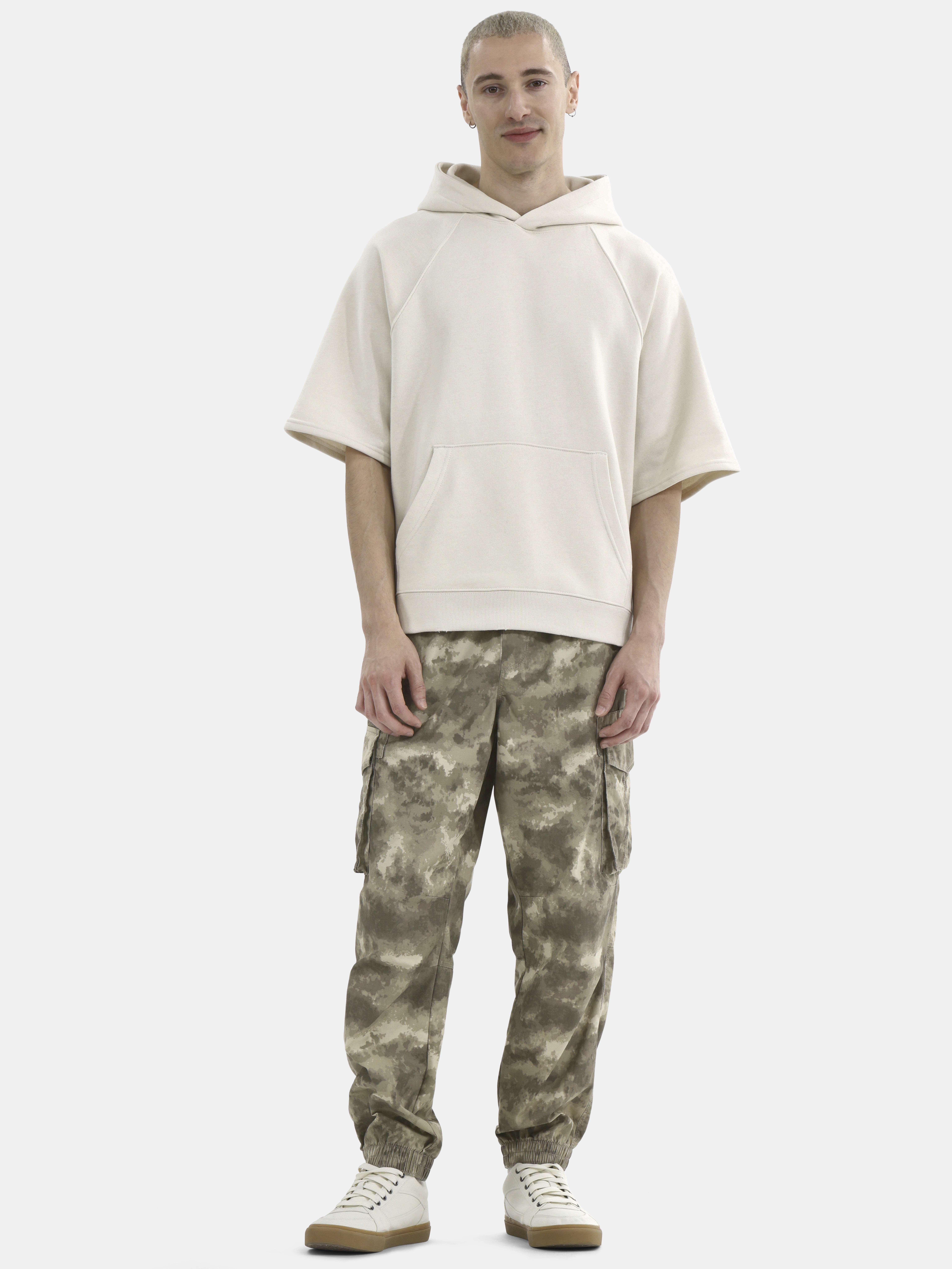 No Boundaries French Terry Pullover Hoodie with Short Sleeves, Men's and Big Men's