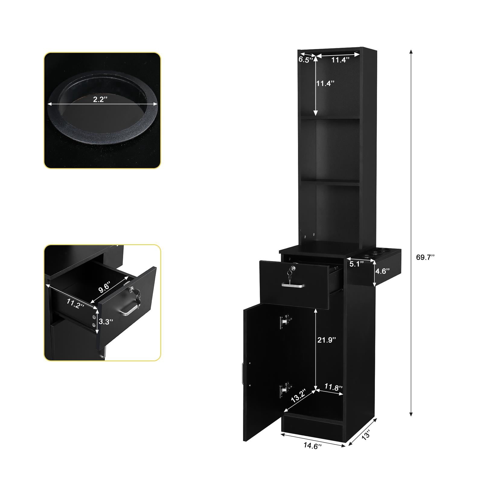 Zimtown Barber Station Cabinet Wooden Hair Styling Storage Locker Beauty Salon Equipment, Black