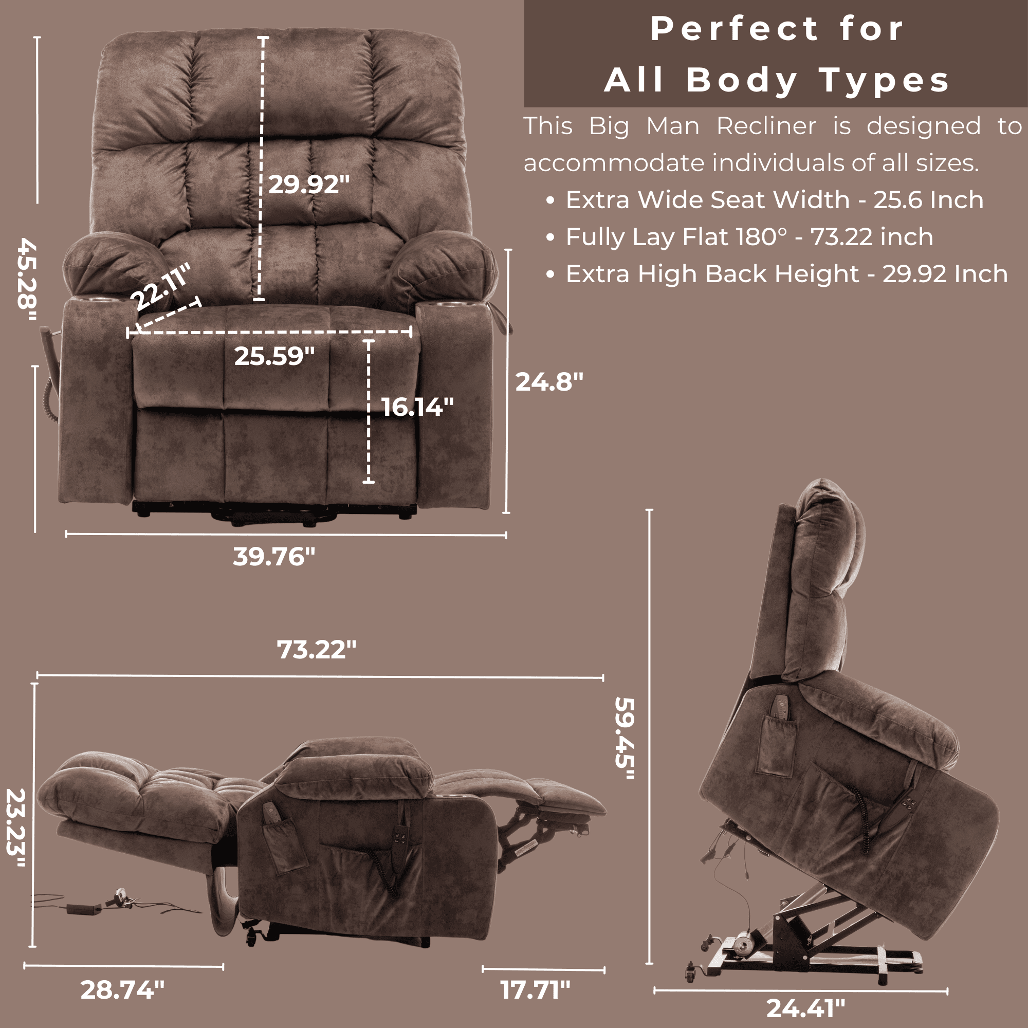 JUUXO Oversized Lift Chair Lay Flat Recliner, Large Power Lift Chair for Elderly, Extra Wide Heated Massage Chair for Big and Tall in 25.6" Seat Width, 400 lbs