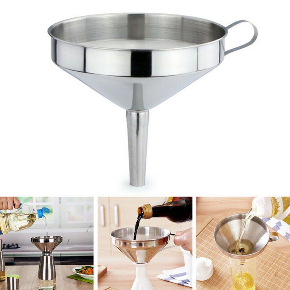 10CM Stainless Steel Funnel Kitchen Funnels with Detachable Strainer