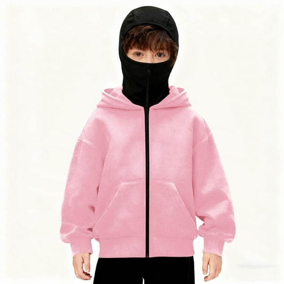 Ceisia Veste d'Hiver à Capuche Zippée pour Enfants avec Cagoule, Vêtement de Sport Décontracté Surdimensionné avec Poches pour Garçons et Filles Rose 8-9 Ans Cadeaux