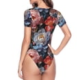 thumbnail image 3 of Uemuo Rose Flowers Pattern Women's One Piece Short Sleeve Swimsuit Rash Guard Surfing Modest Quick-drying Swimsuit Beach Essentials-Small, 3 of 9