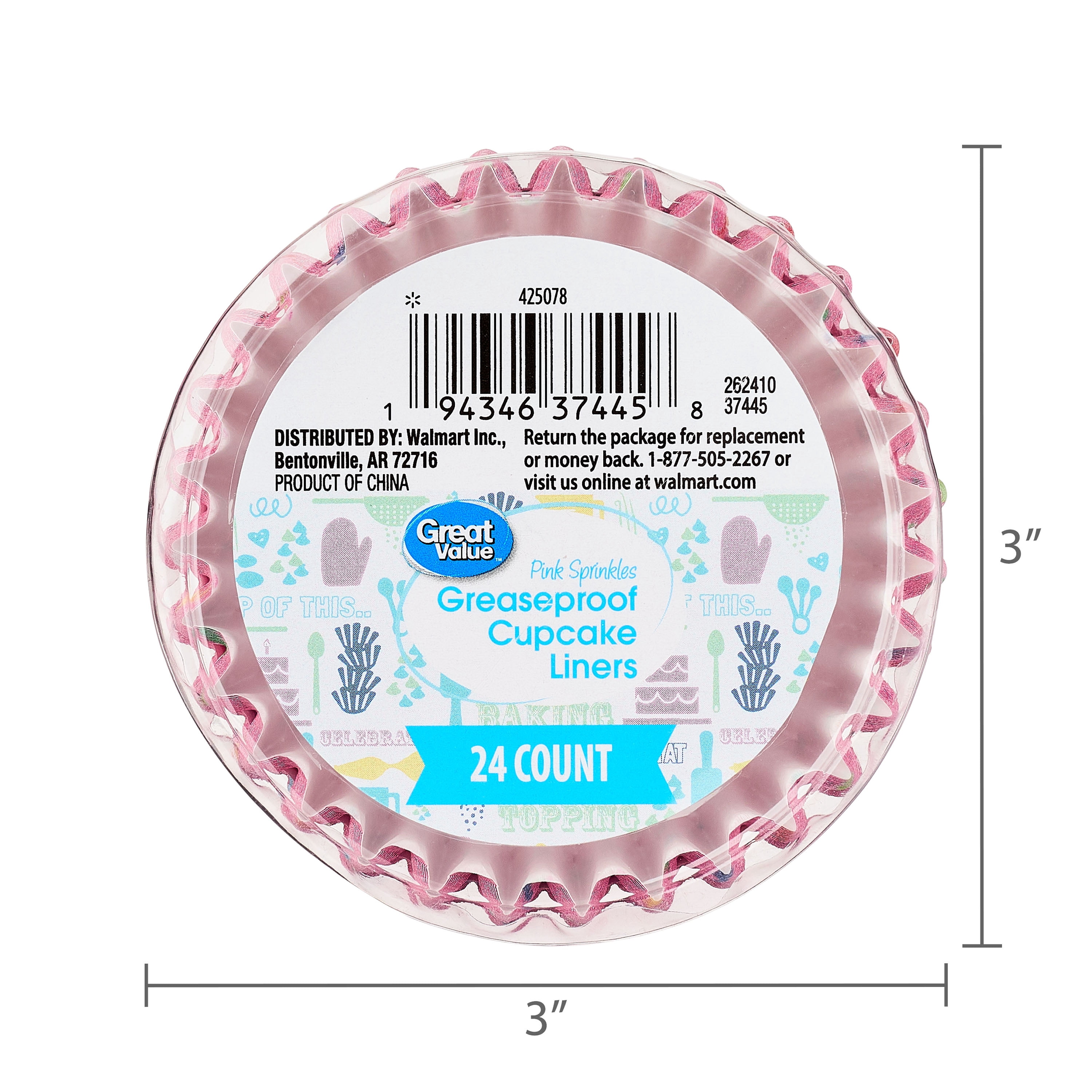 (4 pack) Great Value Pink Sprinkles Greaseproof Cupcake Liners, 24 Count