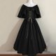 thumbnail image 1 of Womens Halloween Costumes 2024 Cosplay Gothic Dresses Women's Fashion Retro Solid Color Slim Fit Dress With Flying Sleeves And Large Swing Skirt, Off Shoulder Dress, 1 of 3