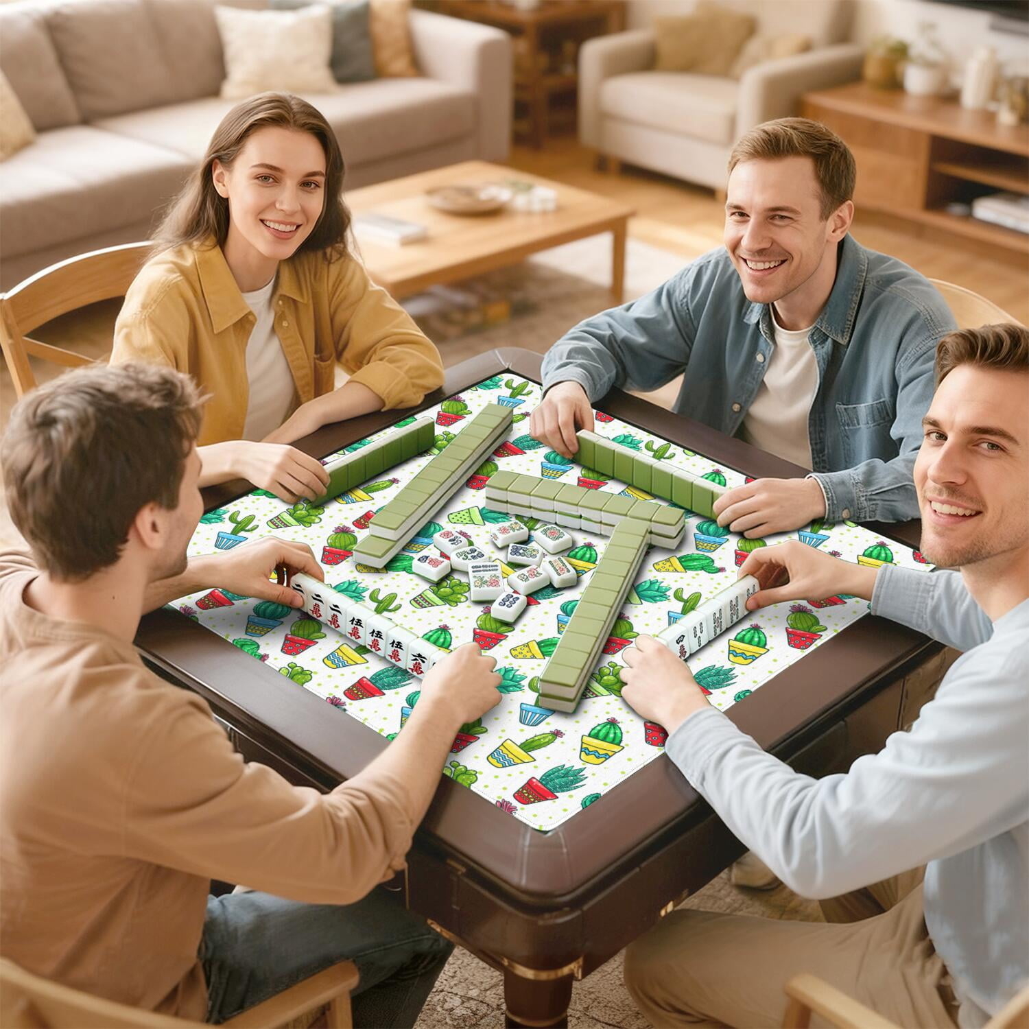 Plants Inspired Mahjong Mat 31.5x31.5 Inches Constructed from High Quality Rubber with Anti-Slip Properties and Noise Reduction Qualities for Card Games Tiles