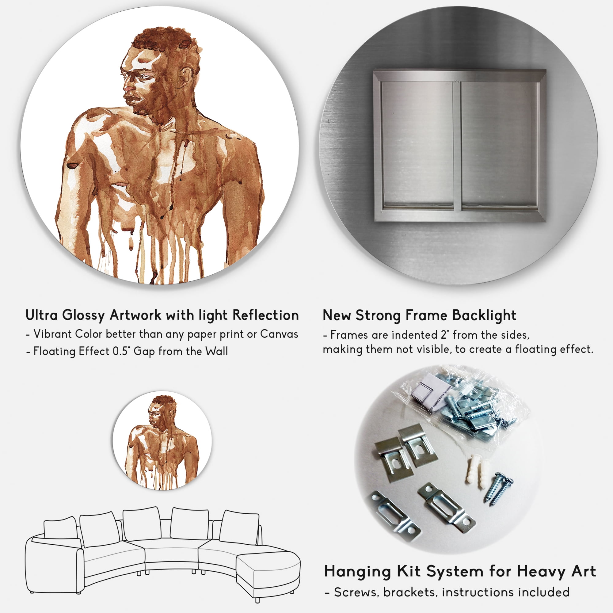 Designart 'Portrait of Handsome African Man On White II' Modern Circle Metal Wall Art 11x11 - Disc of 11