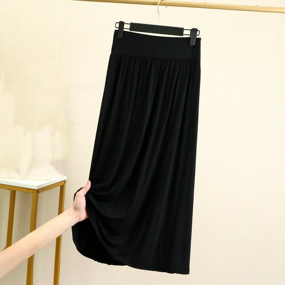 AUNVITO Women's Loose Fit Pleated A-Line Skirt Casual Summer Blend Comfortable Stretchy Mid-Length for Daily Wear Black Blue Light Blue Pink Beige Green