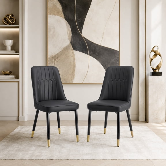 TesNus Dining Chairs 35 inch Black Faux Leather Modern Minimalist Metal Legs Set of 2 Kitchen Dining Room