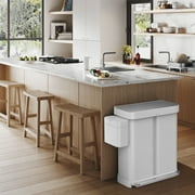 simplehuman 58 Liter/ 15.3 Gallon Rectangular Dual Compartment Recycling Step Trash Can, White Steel