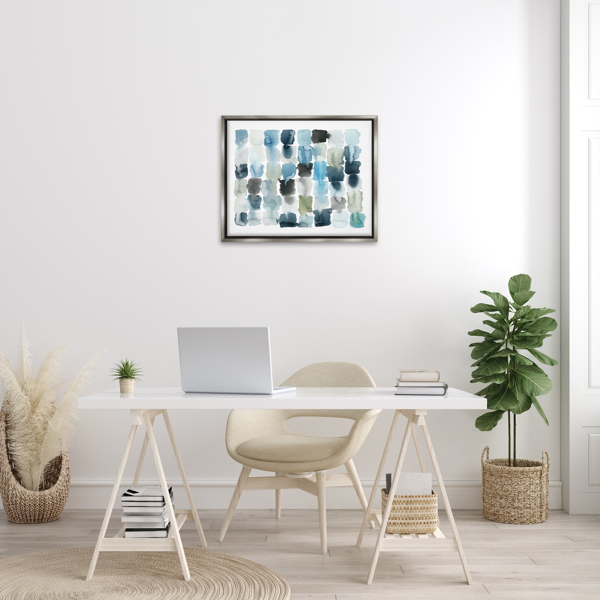 Stupell Industries Ocean Inspired Abstract Tiles Blue Green Watercolor Luster Gray Framed Floating Canvas Wall Art, 24x30, by Grace Popp