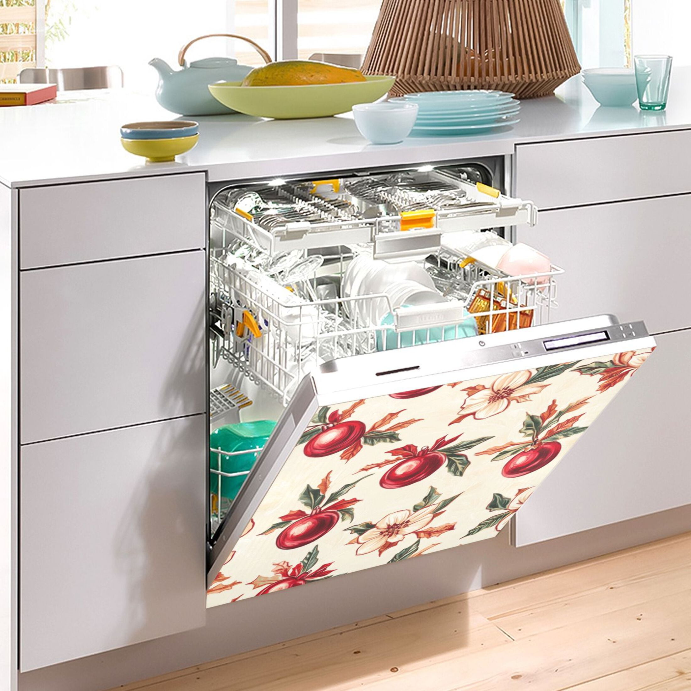 Dishwasher Magnetic Sticker 23x26 Inch Refrigerator Magnetic Sticker Washing Machine Magnetic Sticker Kitchen Panel Magnetic Sticker Home Decor Christmas Red Ball