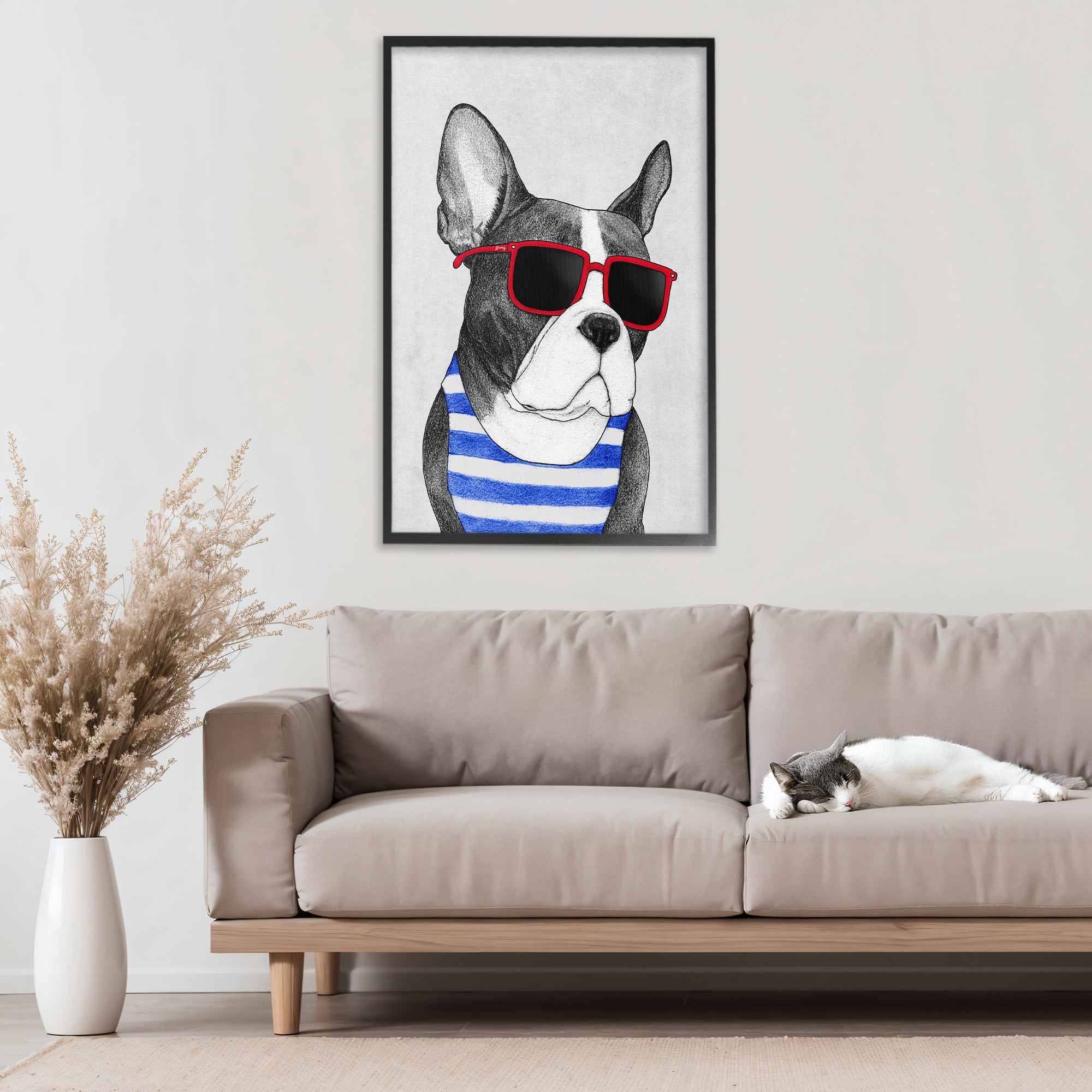 Stupell Industries Frenchie Summer Style Black Framed Giclee Art, design by Barruff