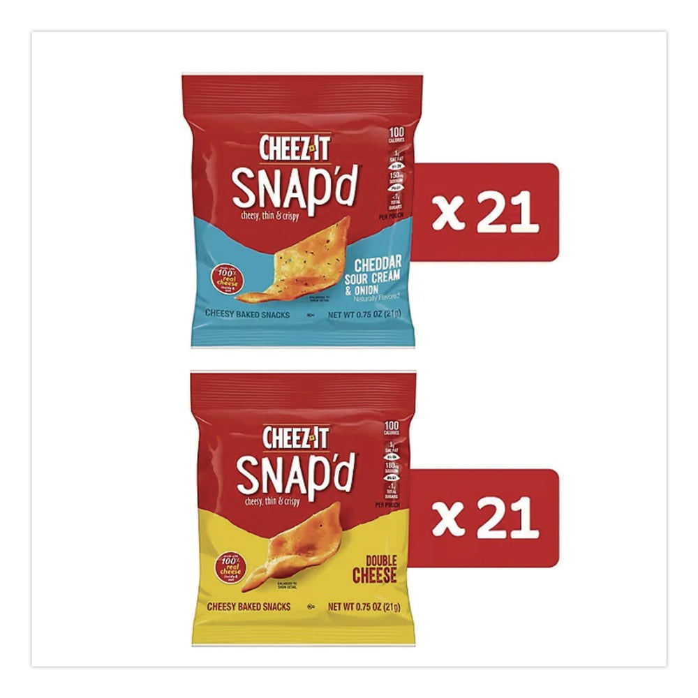 Cheez-It 2410011500 Snap'd 0.75 oz. Bag Crackers Variety Pack - Cheddar Sour Cream and Onion/Double Cheese (42/Carton)