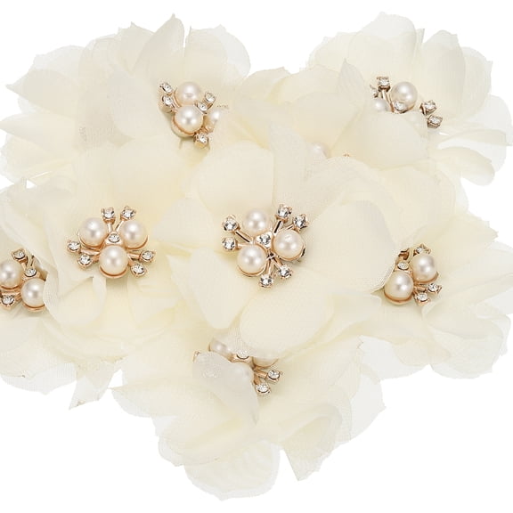 Unique Bargains Chiffon Flower Appliques for DIY Craft Clothing Wedding Beige