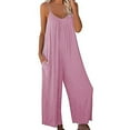 thumbnail image 2 of Women Solid Jumpsuit Pajamas Casual Sling Wide Leg Long Pants, 2 of 6