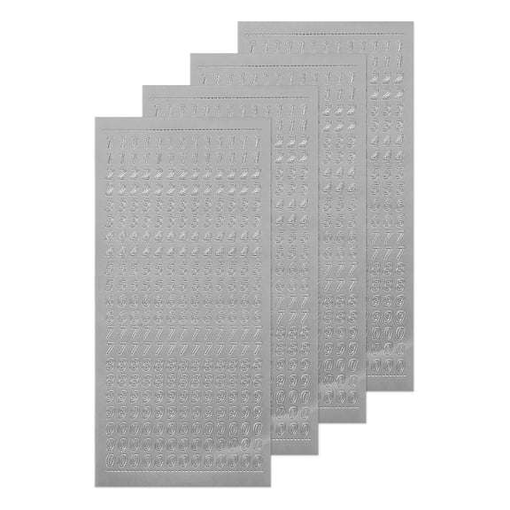 4 Sheets Nail Number Stickers Waterproof 3D Small Number 0 to 9 Self Adhesive for Photo Scrapbook, Silver