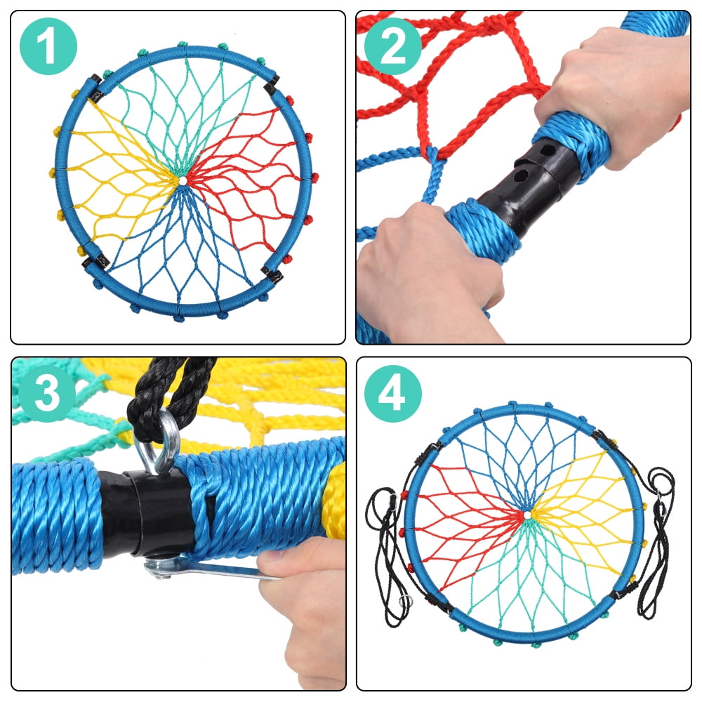 CIPACHO 40 Inch Spider Web Round Rope Swing with Adjustable Ropes, 2 Carabiners (Colorful) CIPACHO 40 Inch Spider Web Round Rope Swing with Adjustable Ropes, 2 Carabiners (Colorful)