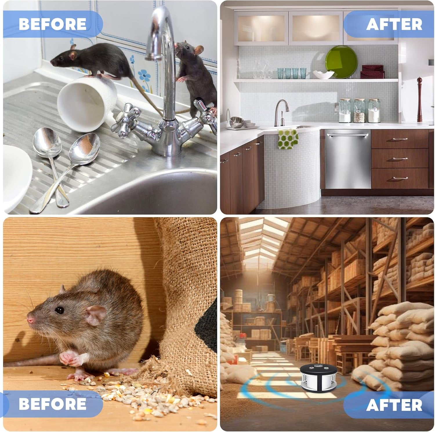 Ultrasonic Mouse Repeler, 360° Squirrel Repeler with Pressure Wave, Plug in Multiple Pest Deterrent Control for Indoor Use Only (Gray)
