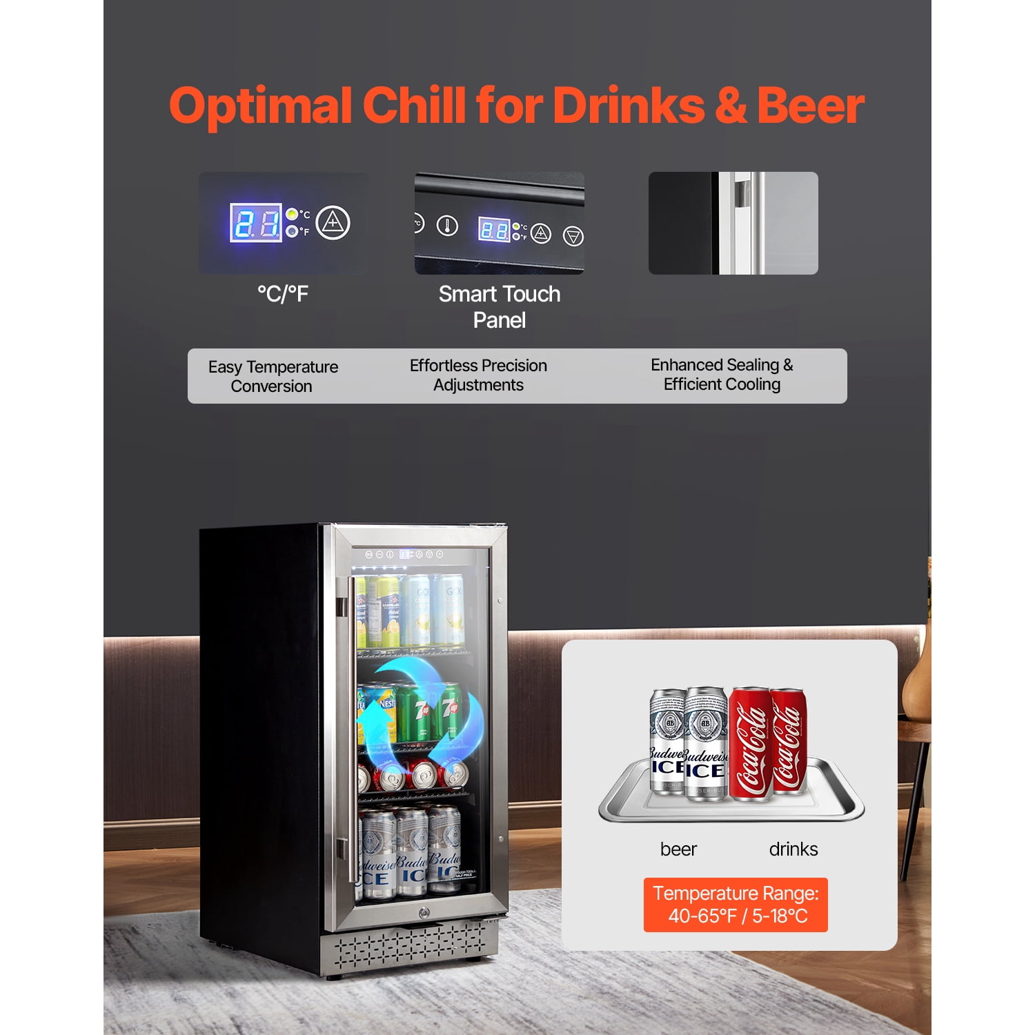 KFFKFF Drink Cooling Appliance, 88-Can Capacity, Compact Refrigerator with Transparent Door, Customizable Racks, Digital Temp Regulation, Suitable for Integrated or Standalone Use in Home, Office