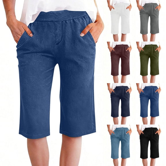 Ahuyic Athletic Shorts for Women,Womens Running Shorts,Ladies Summer Casual Solid-colored Five-inch Pants And Linen Shorts With Pockets