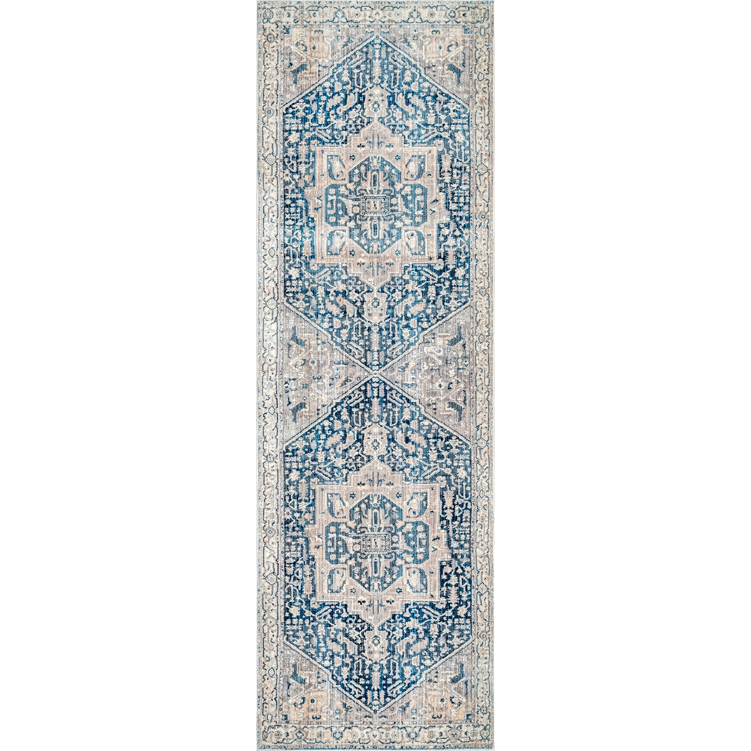 nuLOOM Harriet Vintage Medallion Fringe Runner Rug, 2' 6" x 8', Gray