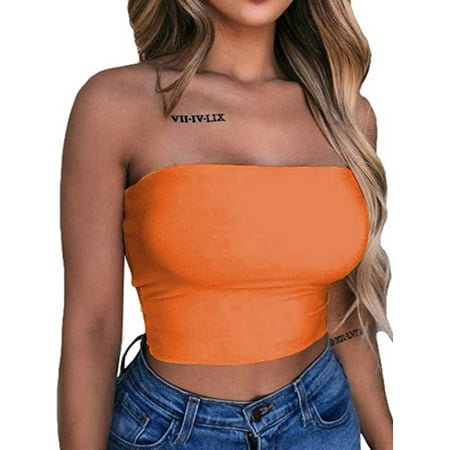 

ZAXARRA Summer Women Off-Shoulder Tube Crop Tops Strapless Bra Tank Yoga Vests