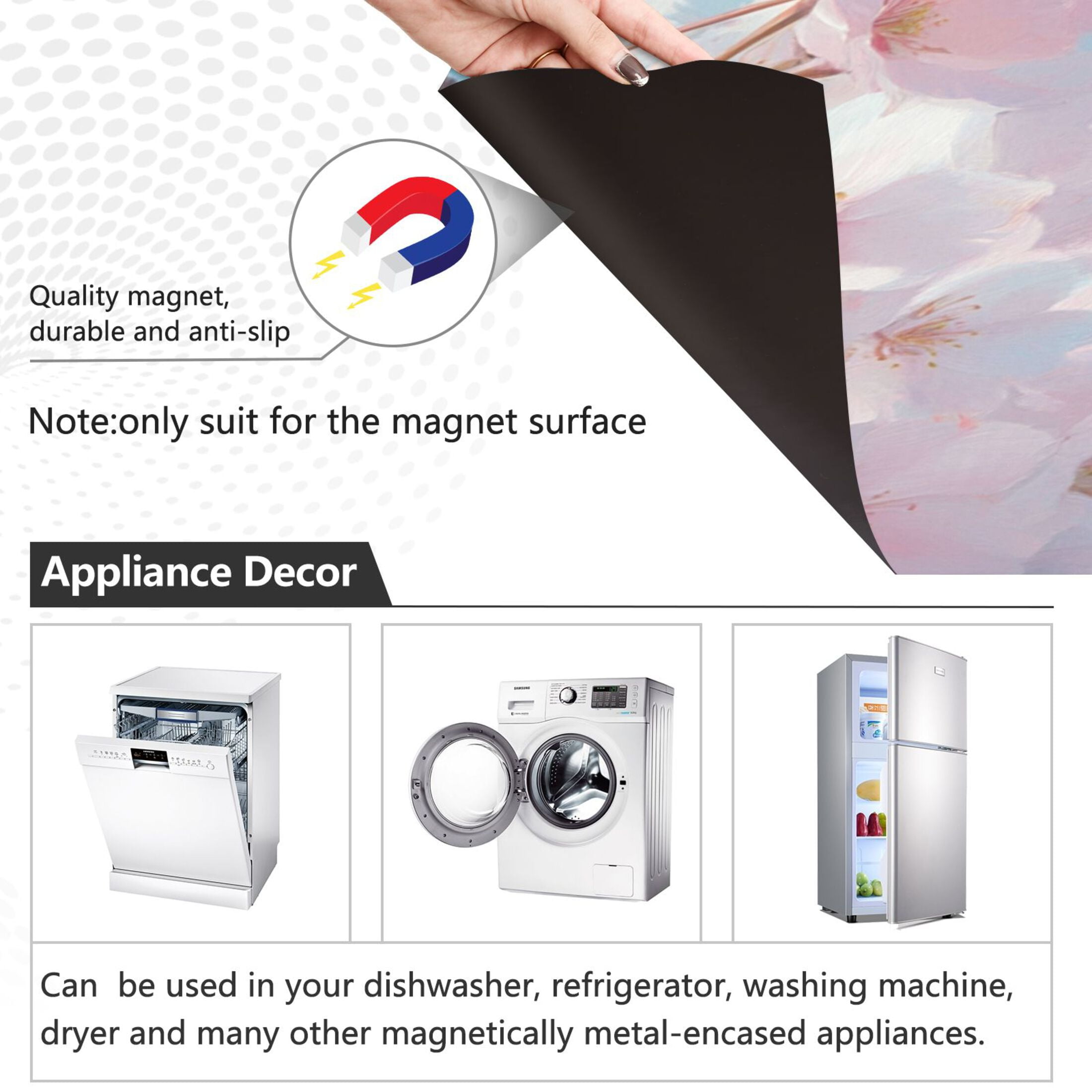 Dishwasher Magnetic Sticker 23x26 Inch Refrigerator Magnetic Sticker Washing Machine Magnetic Sticker Kitchen Panel Magnetic Sticker Home Decor Cherry Blossom White Cat