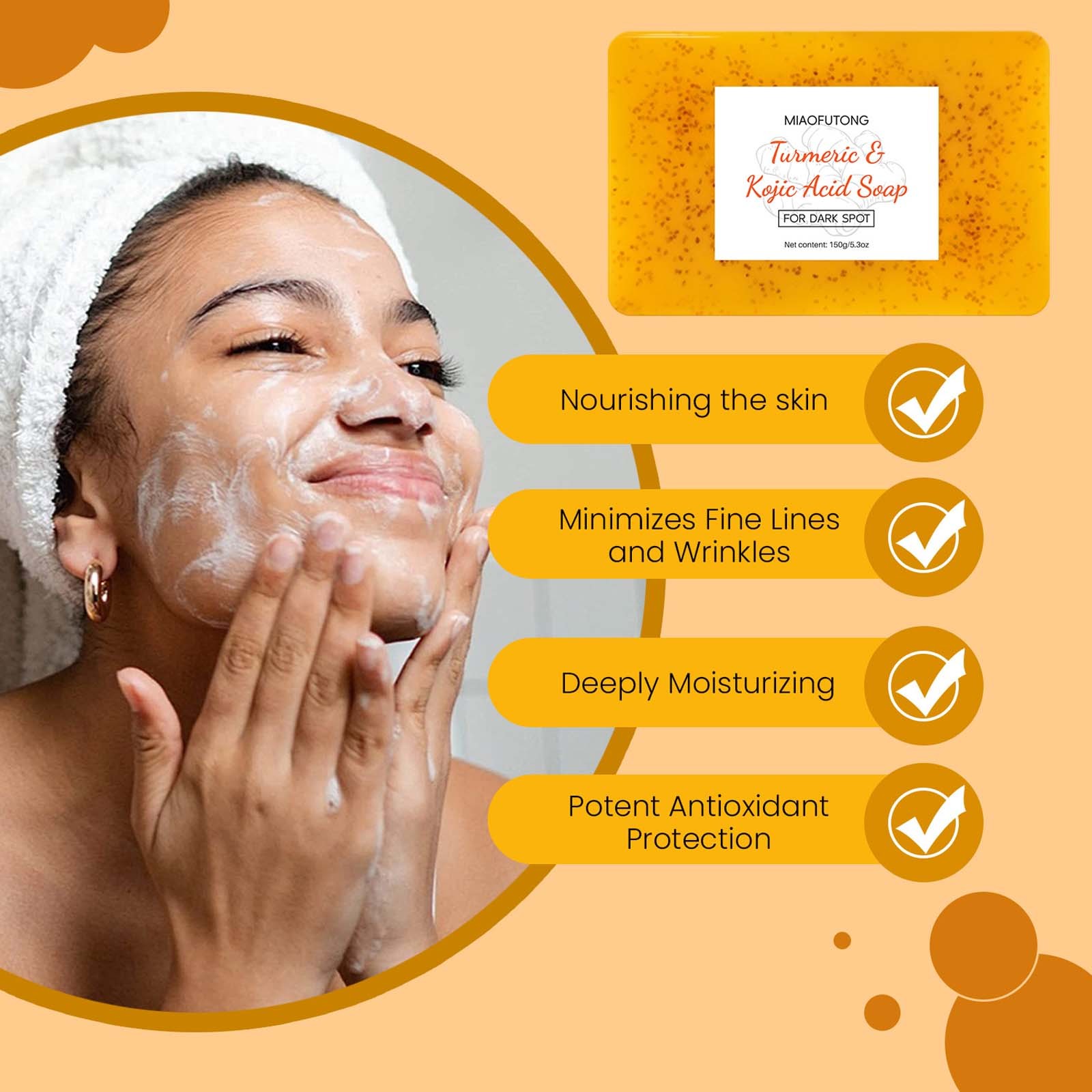 Kojic Turmeric Glow Soap Bar 2-Pack – With Lemon & Kojic Acid For Dark Spots (Moisturizing, All Natural)
