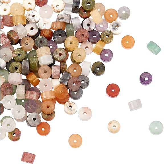160 Pcs 10 Styles Natural Heishi Stone Beads Flat Round Stone Beads Disc Spacer Loose Beads for Bracelet Earrings Necklace Jewelry Making DIY Craft DIY Mixed Stone