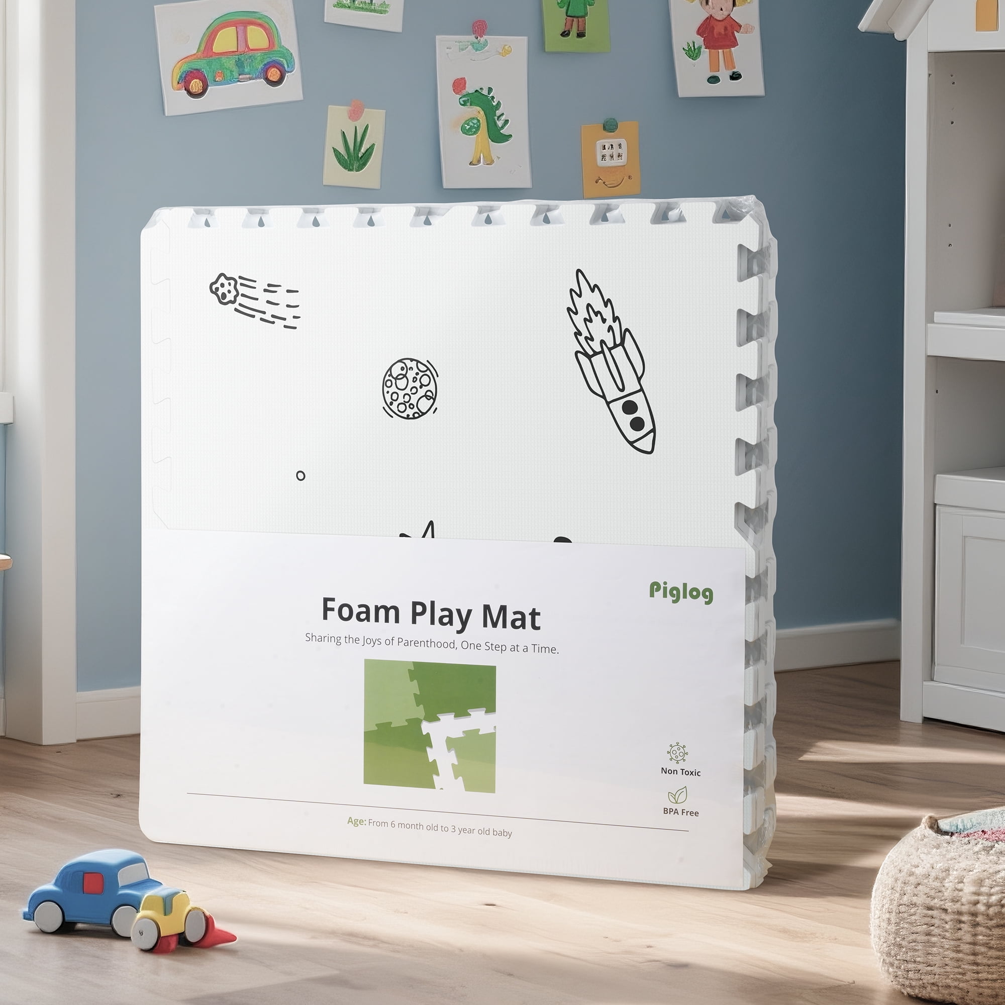 PIGLOG Baby Play Mat, 72"x48" Extra Large Foam Floor Mat, 6-Piece Interlocking Tiles with Galaxy Space Pattern, Waterproof Crawling Mat for Nursery & Playroom, Indoor & Outdoor Use