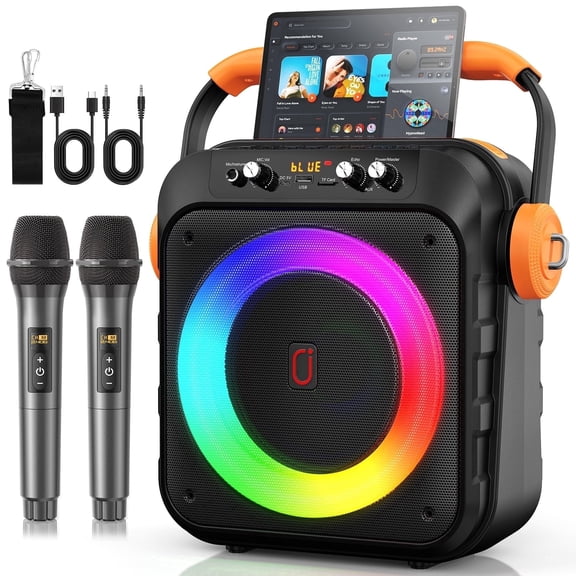 JAUYXIAN Karaoke Machine for Adult Kids, Karaoke Machine with 6.5'' Subwoofer, Bluetooth Speaker with 2 Microphone, Party Light