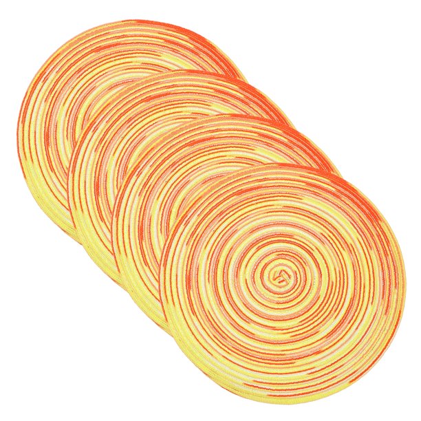 Uxcell 4 Pcs Manteles Individuales Redondos Tejidos, Mantel Lavable de 15 Pulgadas Resistente al Calor Decorativo para Mesa de Comedor Encimera, Amarillo Gradiente