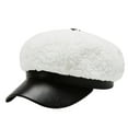 thumbnail image 4 of lnmuld Sherpa Newsboy Cap Faux Leather Brim Fuzzy Baker Boy Hat for Women Size:One Size, 4 of 4